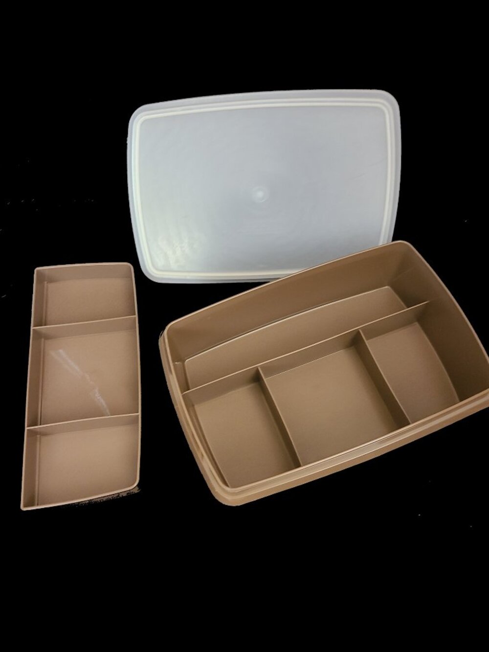 Vintage Tupperware/Tuppercraft Stow N Go 3pc Container Brown with Sheer Seal